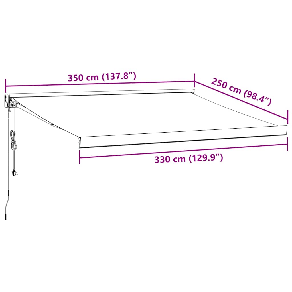 Automatic retractable awning, burgundy, 350x250cm