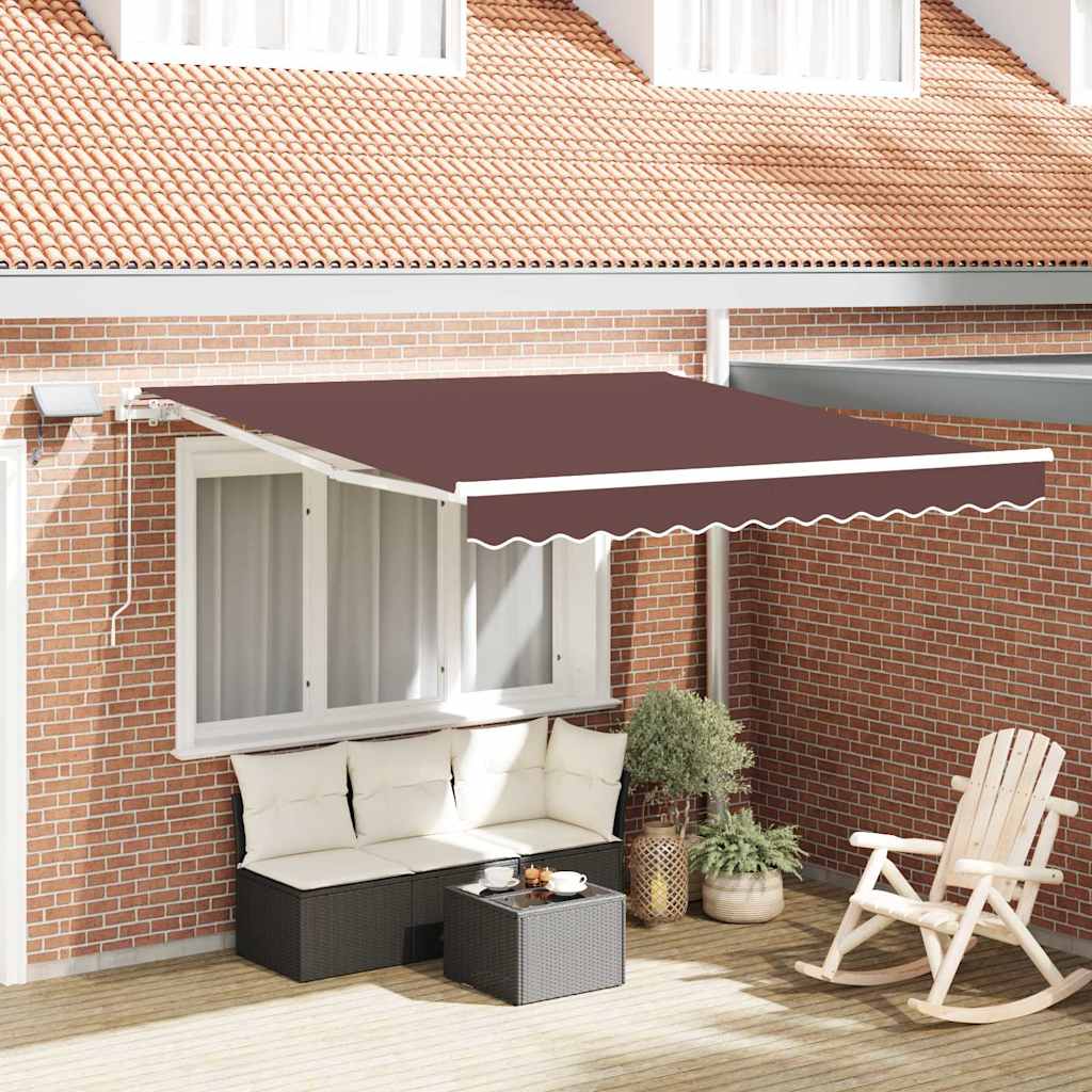 Manually Retractable Awning with LED, Brown, 300x250cm