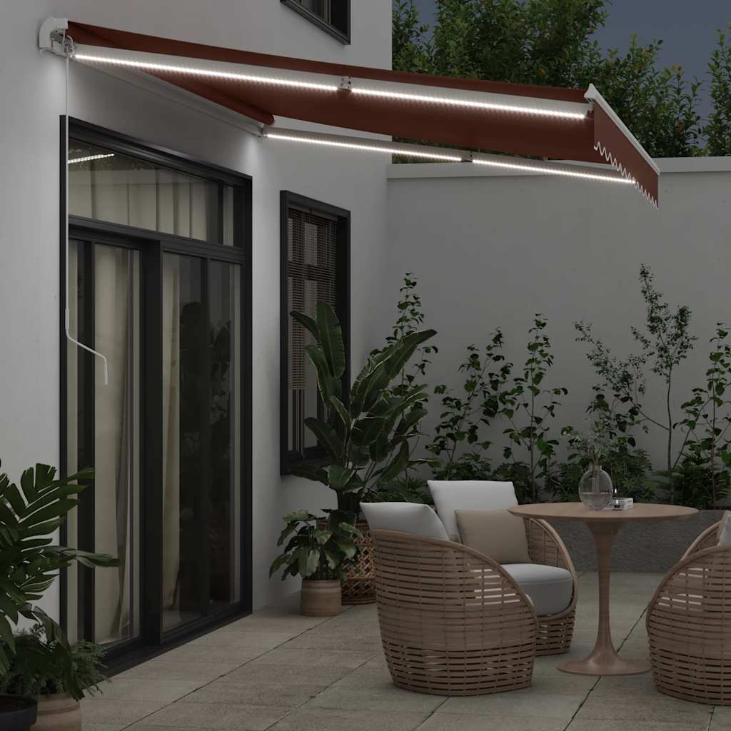 Manual Retractable Awning with LED, Brown, 350x250 cm
