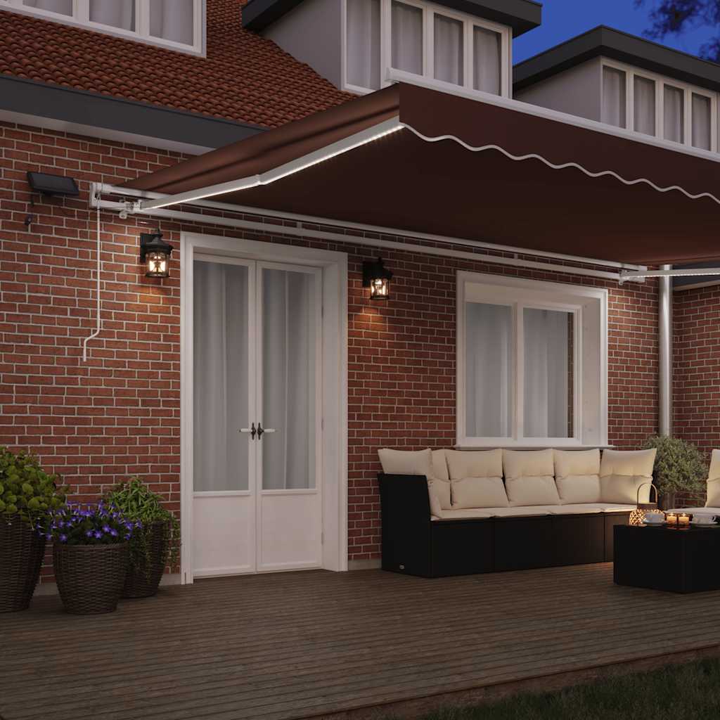 Manually retractable awning, brown, 500x300cm