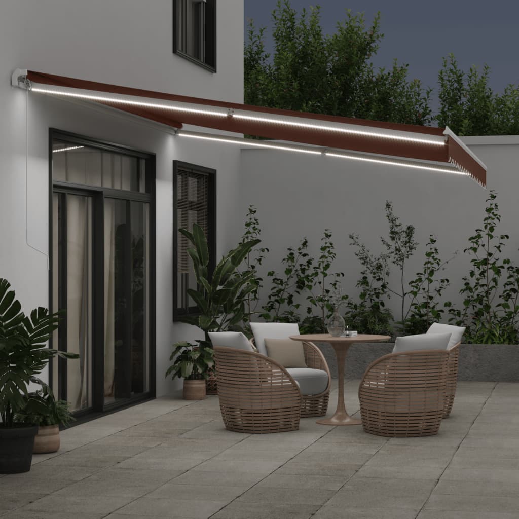 Manual retractable awning with LED, brown, 450x350cm