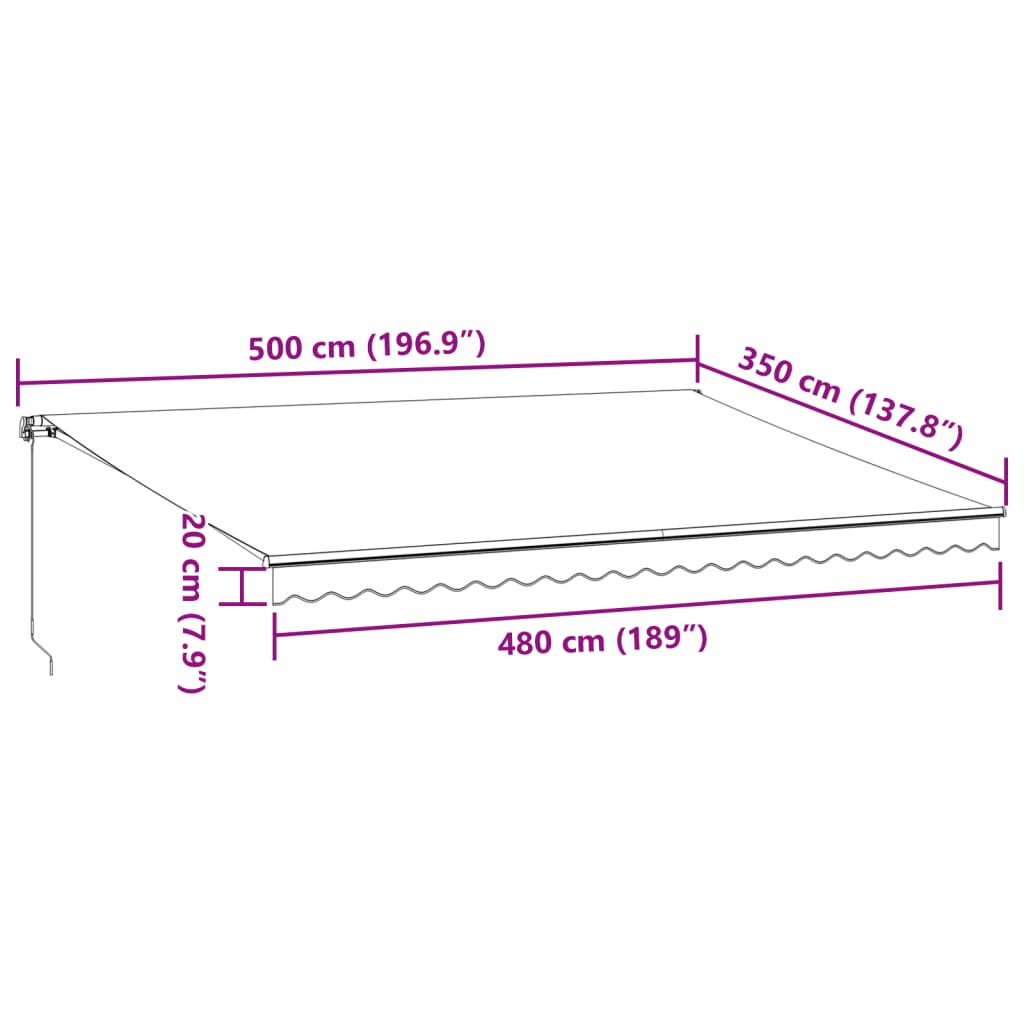 Manuāli izvelkama nojume ar LED, brūna, 500x350cm