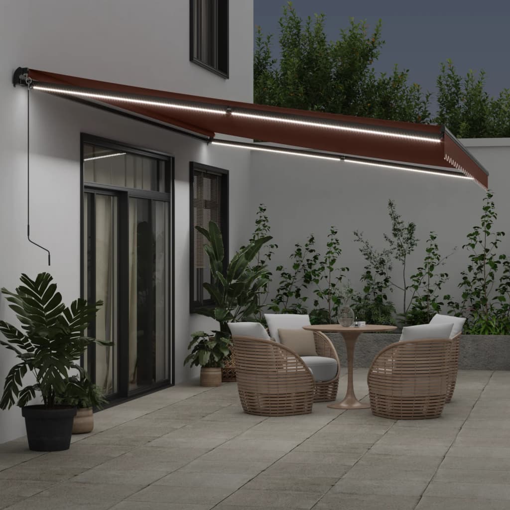 Manually Retractable Awning with LED, Brown, 600x350cm