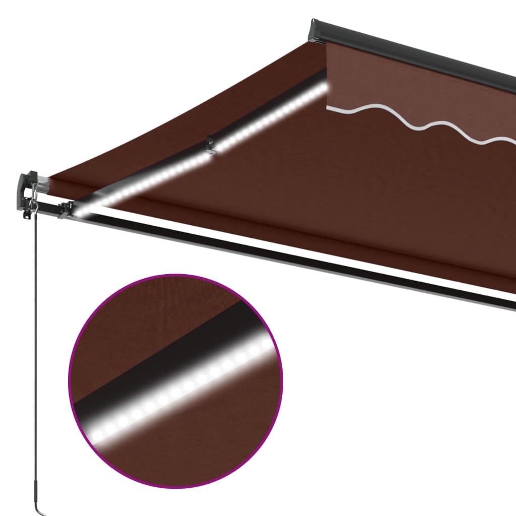 Manually Retractable Awning with LED, Brown, 600x350cm