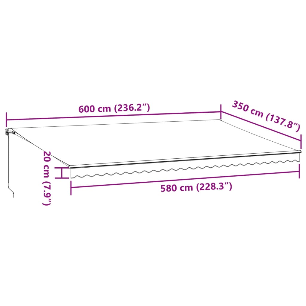 Manually Retractable Awning with LED, Brown, 600x350cm