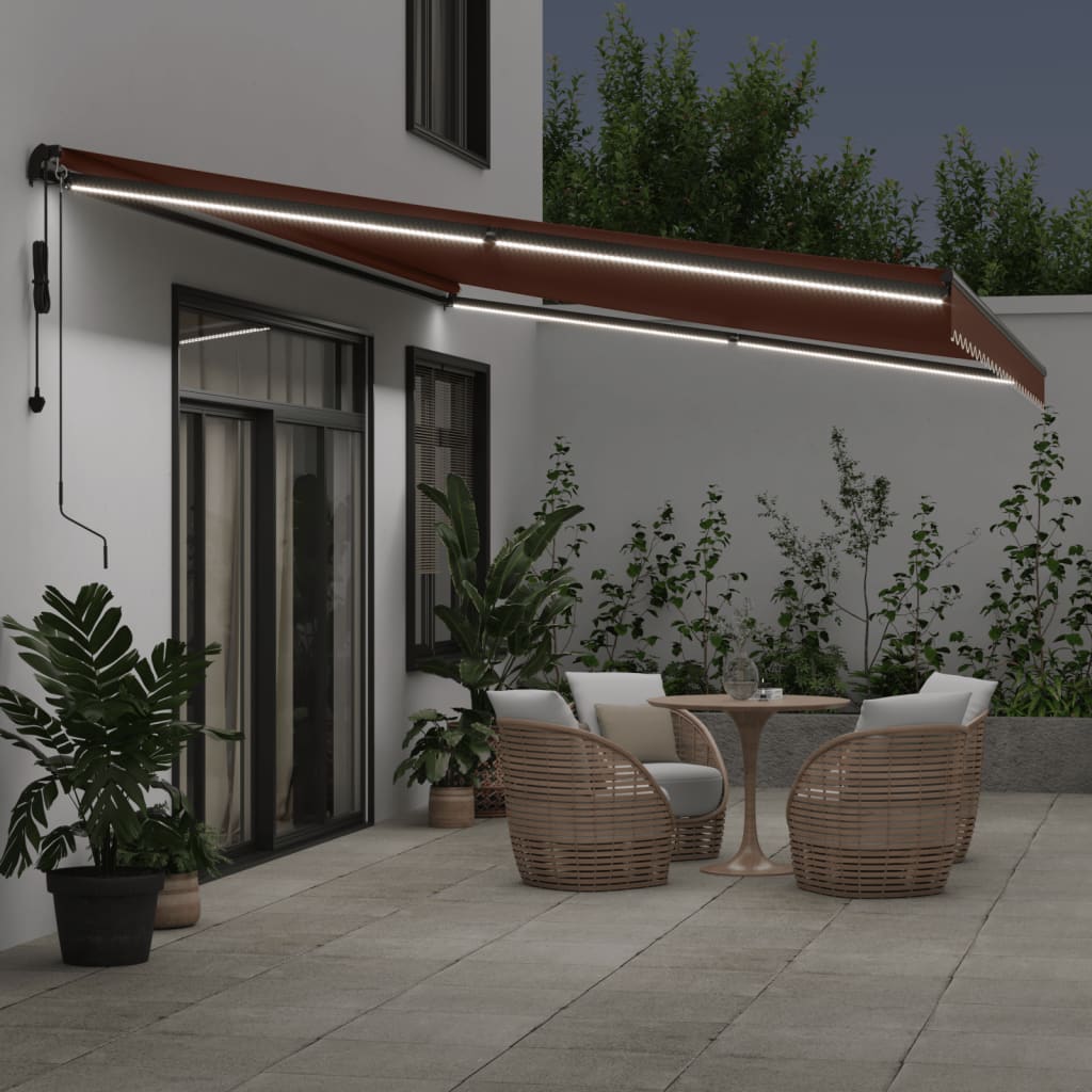 Automātiskā izvelkamā nojume ar LED, brūnā krāsā, 600x350cm