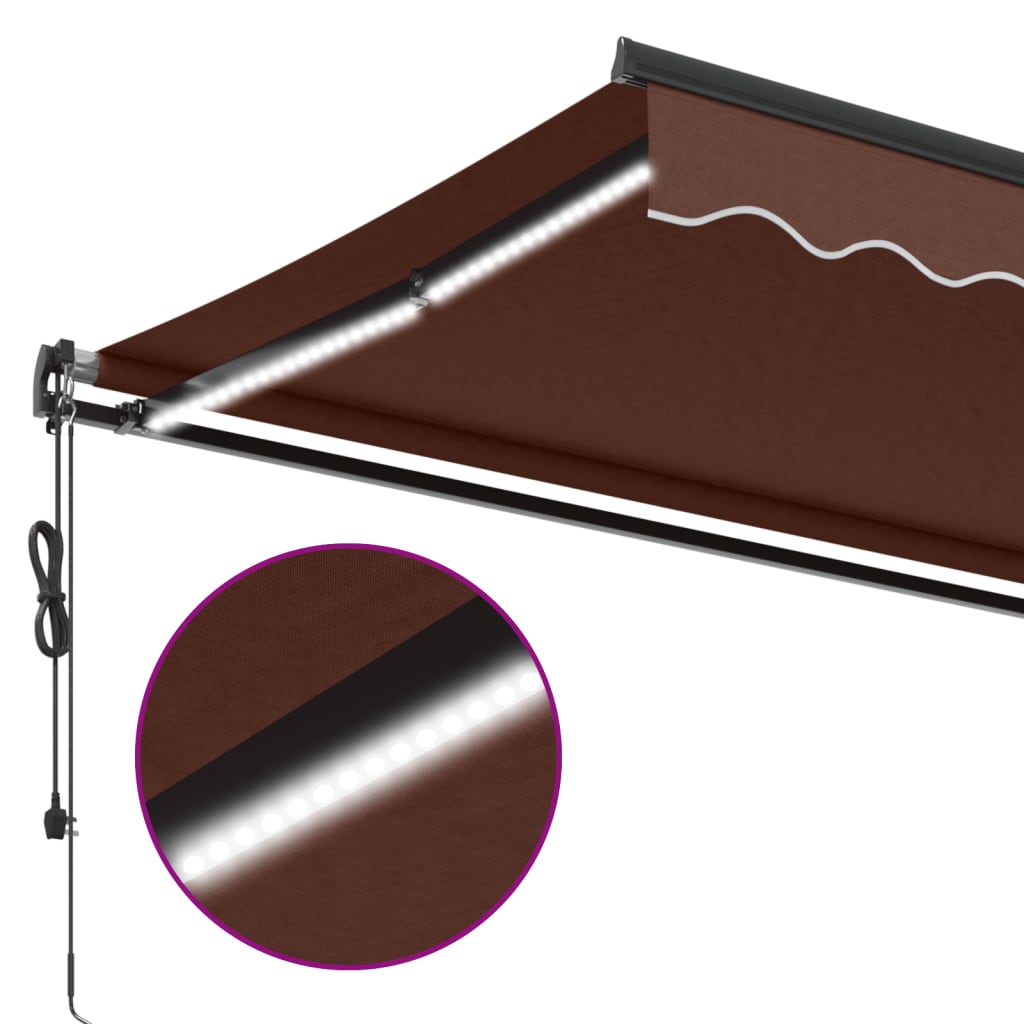 Automātiskā izvelkamā nojume ar LED, brūnā krāsā, 600x350cm