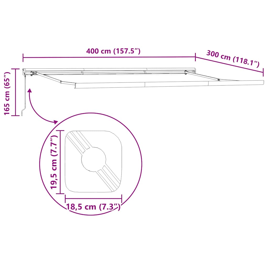 Manually retractable awning, brown, 400x300cm
