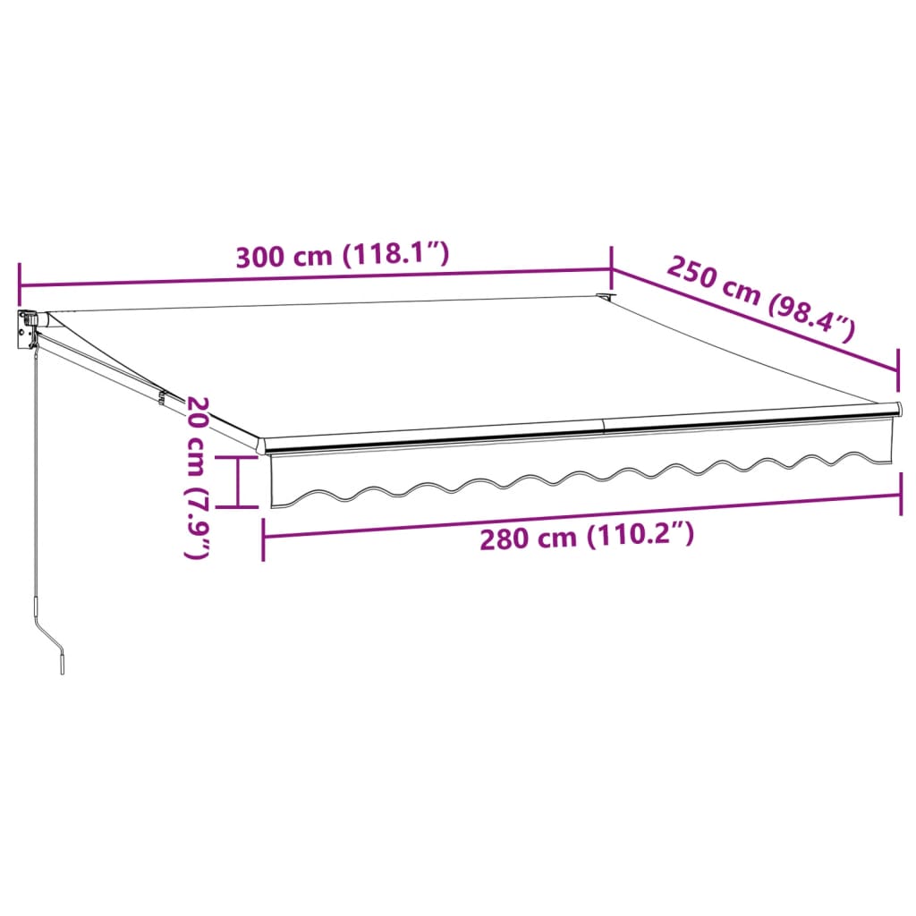 Retractable awning, anthracite/white, 3x2.5m, fabric/aluminium