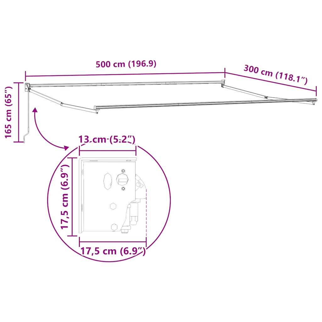 Retractable Awning, Anthracite/White, 5x3m, Fabric/Aluminum