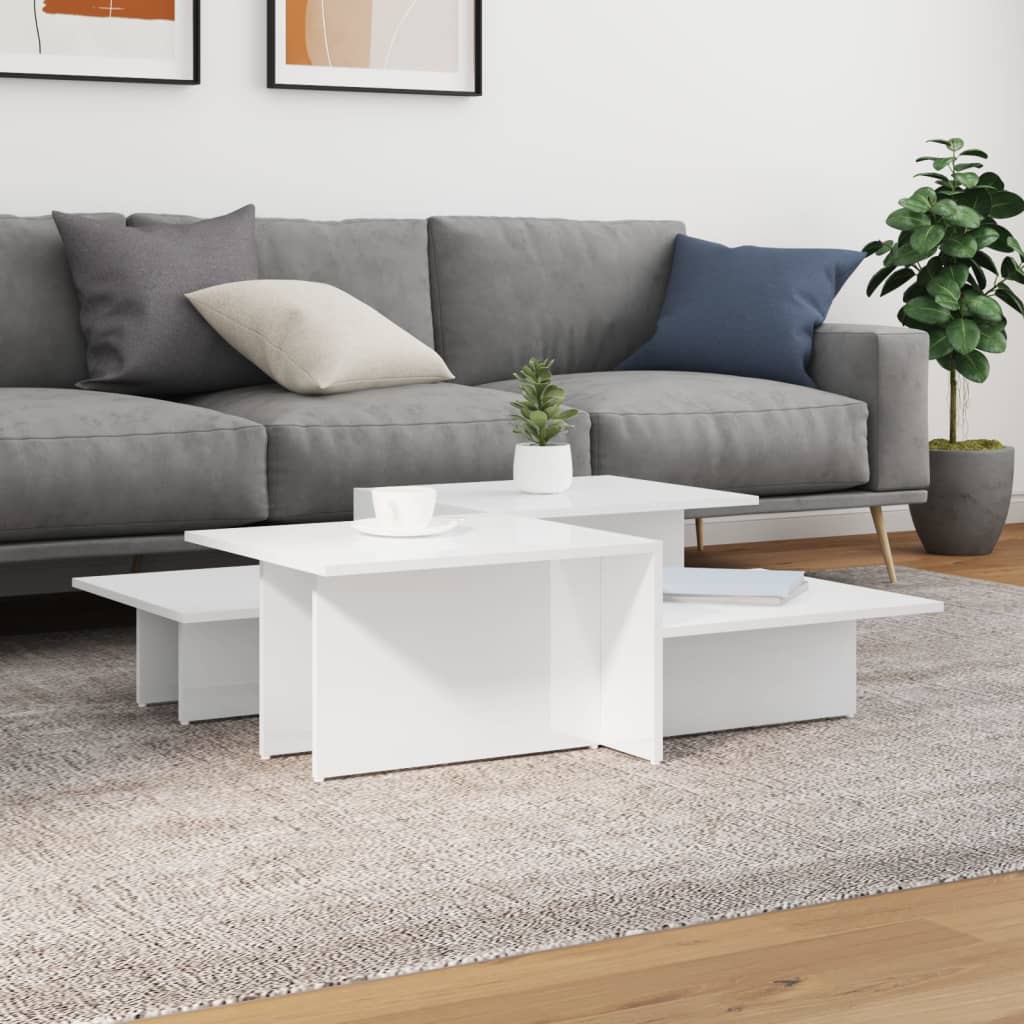 Coffee tables, 2 pcs., white, engineered wood, high gloss