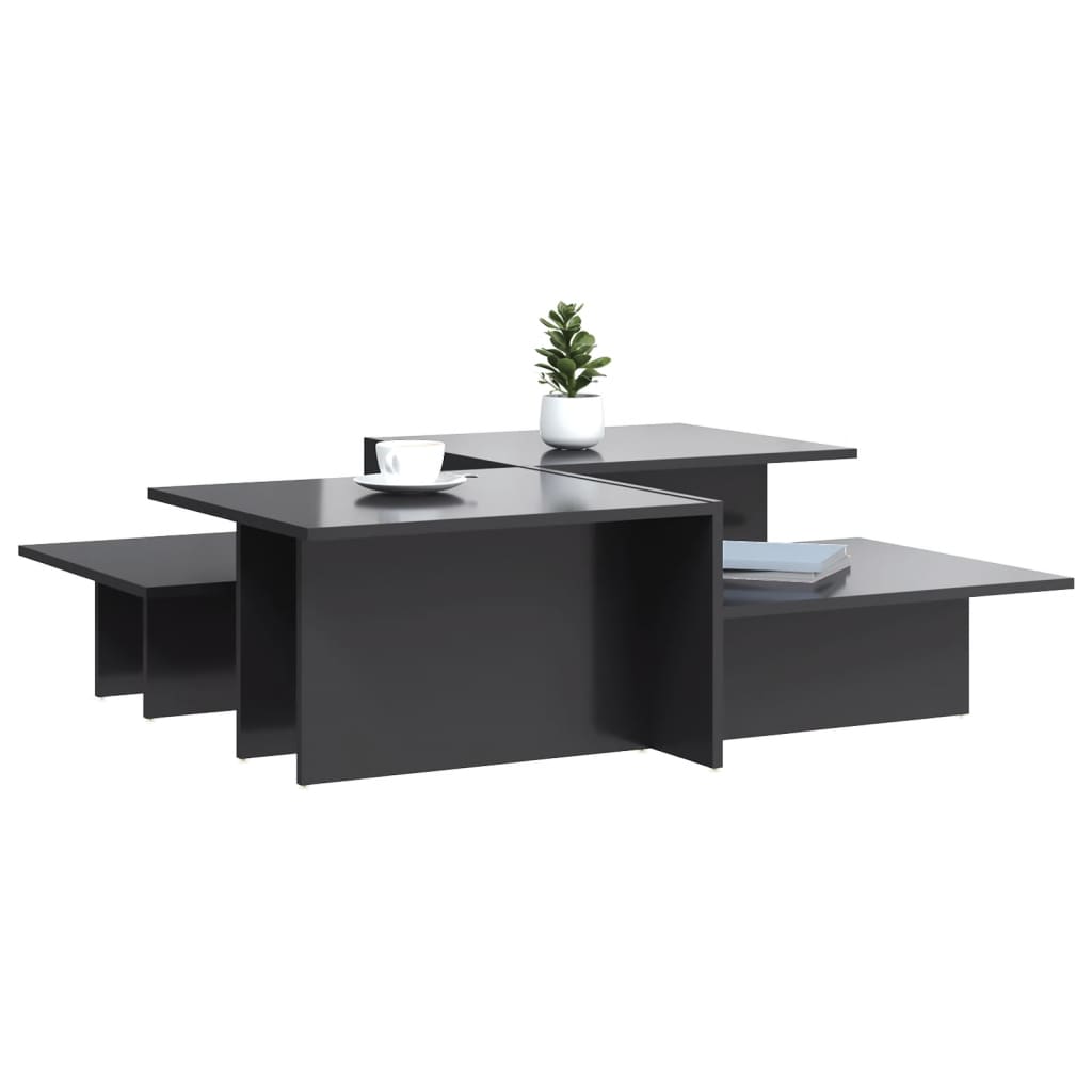Coffee Tables, 2 pcs., Grey, Engineered Wood, High Gloss