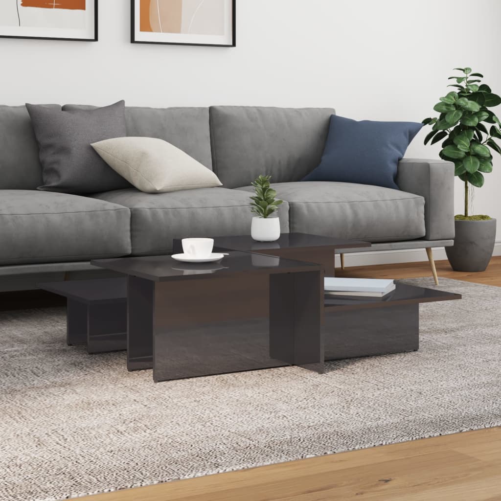 Coffee Tables, 2 pcs., Grey, Engineered Wood, High Gloss