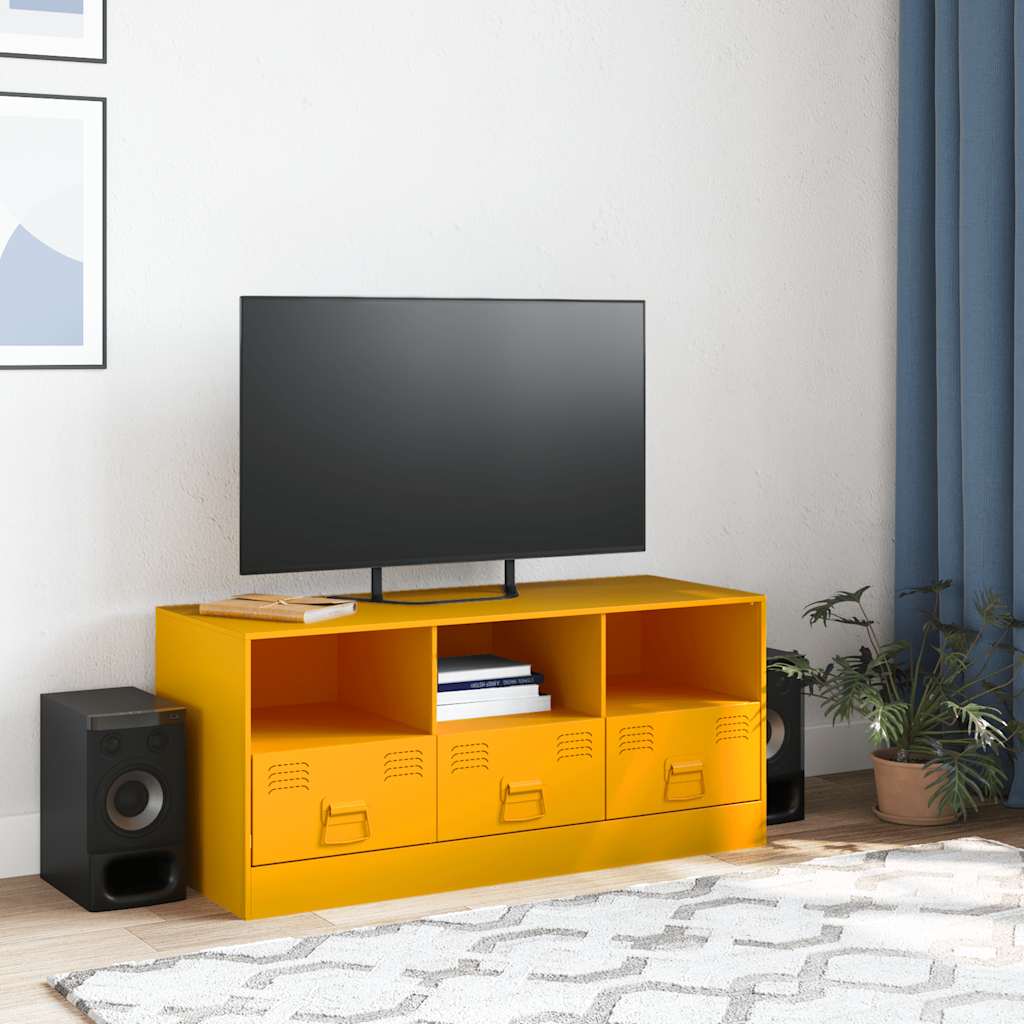 TV galdiņš, sinepju dzeltenā krāsā, 99x39x44cm, tērauds