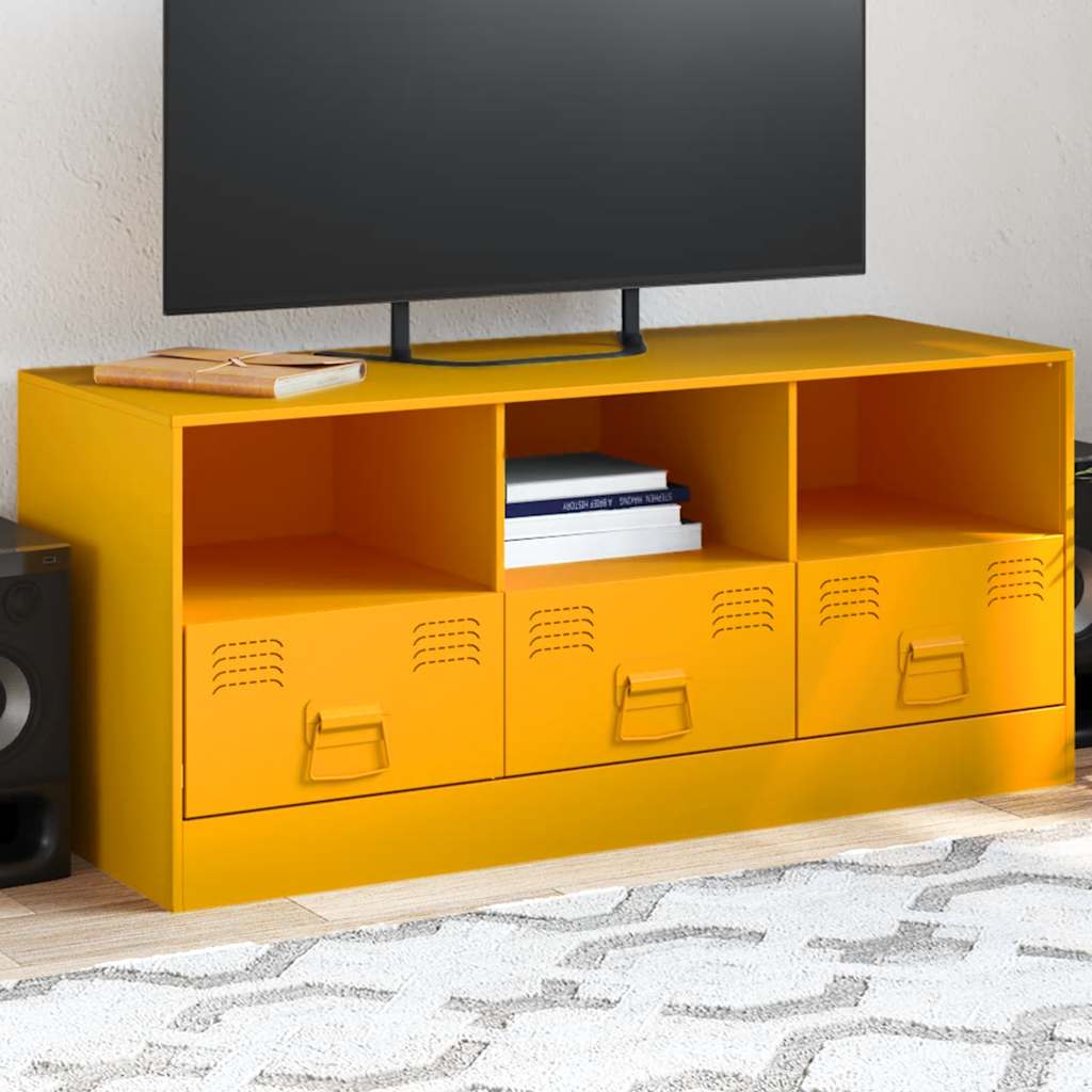 TV galdiņš, sinepju dzeltenā krāsā, 99x39x44cm, tērauds
