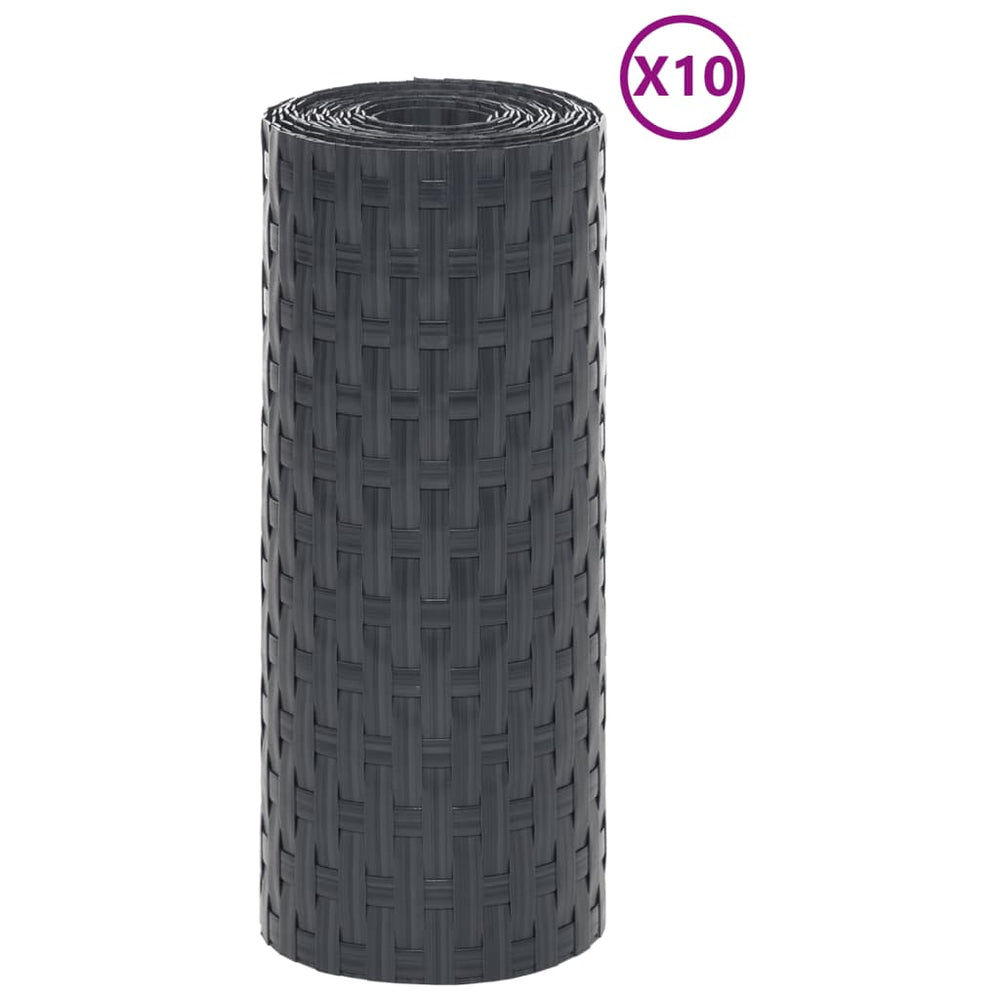 Balcony privacy screens, 10 pcs, anthracite, 255x19cm, poly rattan