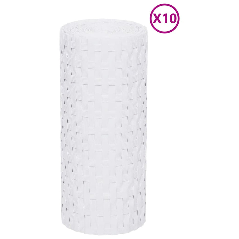Balcony privacy screens, 10 pcs, white, 255x19cm, polyrattan