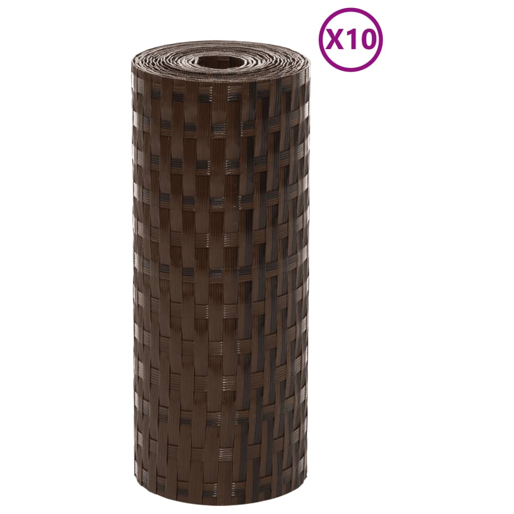 Balcony dividers, 10 pcs, brown/black, 255x19cm, polyrattan