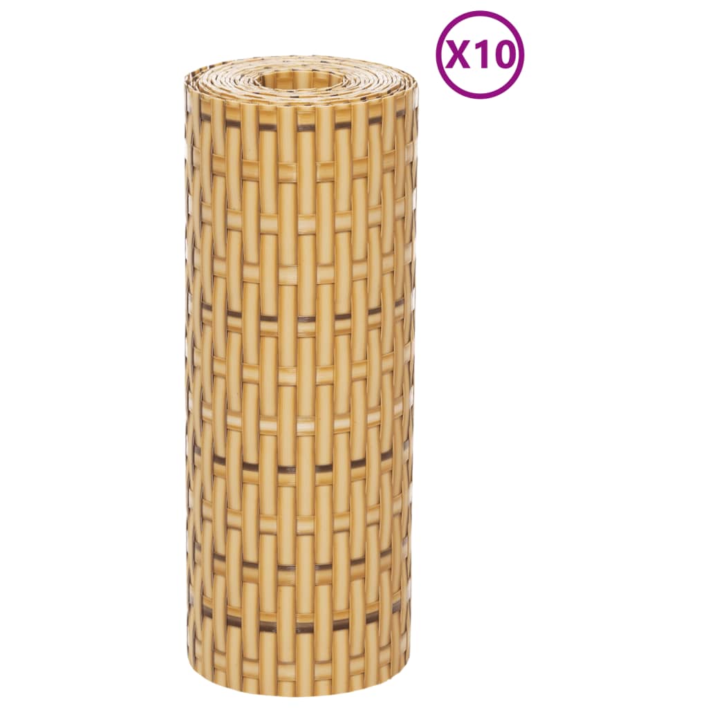 Balcony screens, 10 pcs, brown, 255x19cm, polyrattan