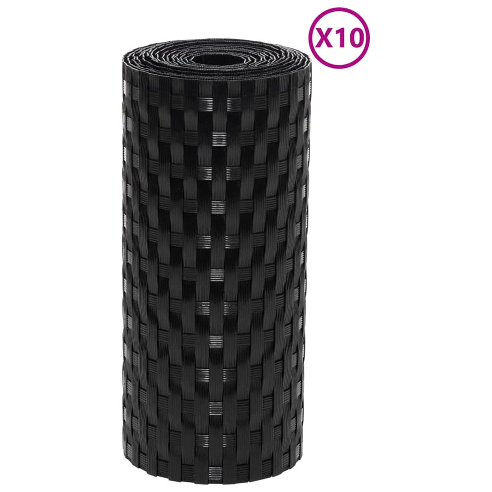 Balcony dividers, 10 pcs, black, 255x19cm, polyrattan