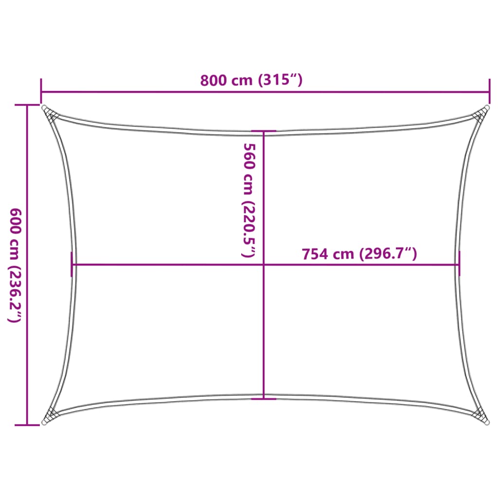 Sun sail, grey, 8x6m, 100% Oxford polyester