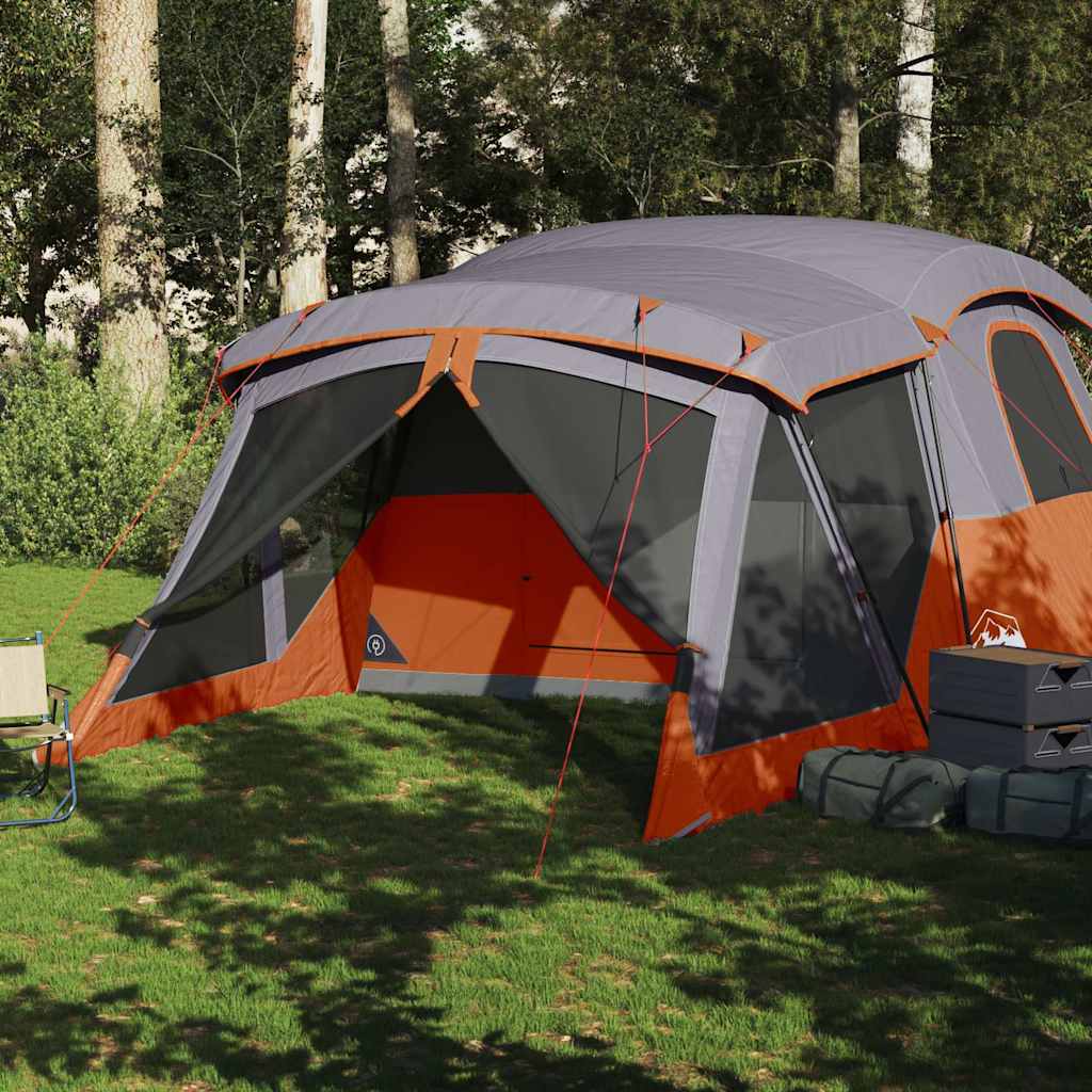 Camping tent with porch, orange, four-person