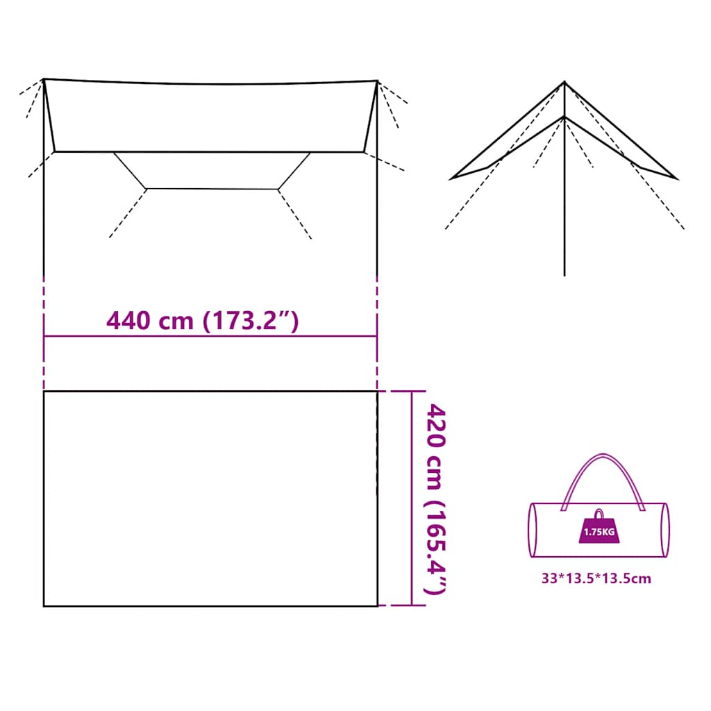 Kempinga tents, zaļš, 420x440 cm, ūdensizturīgs