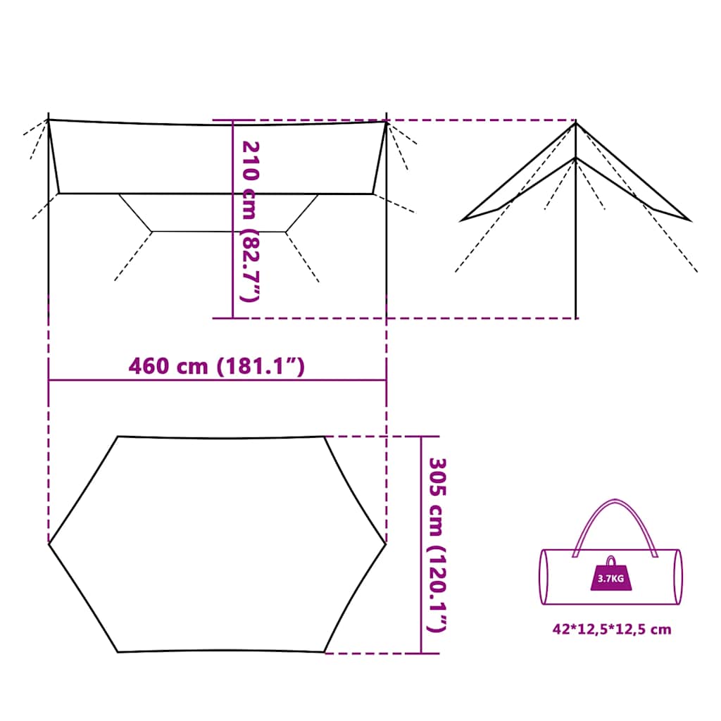 Camping tent, green, 460x305x210cm, waterproof