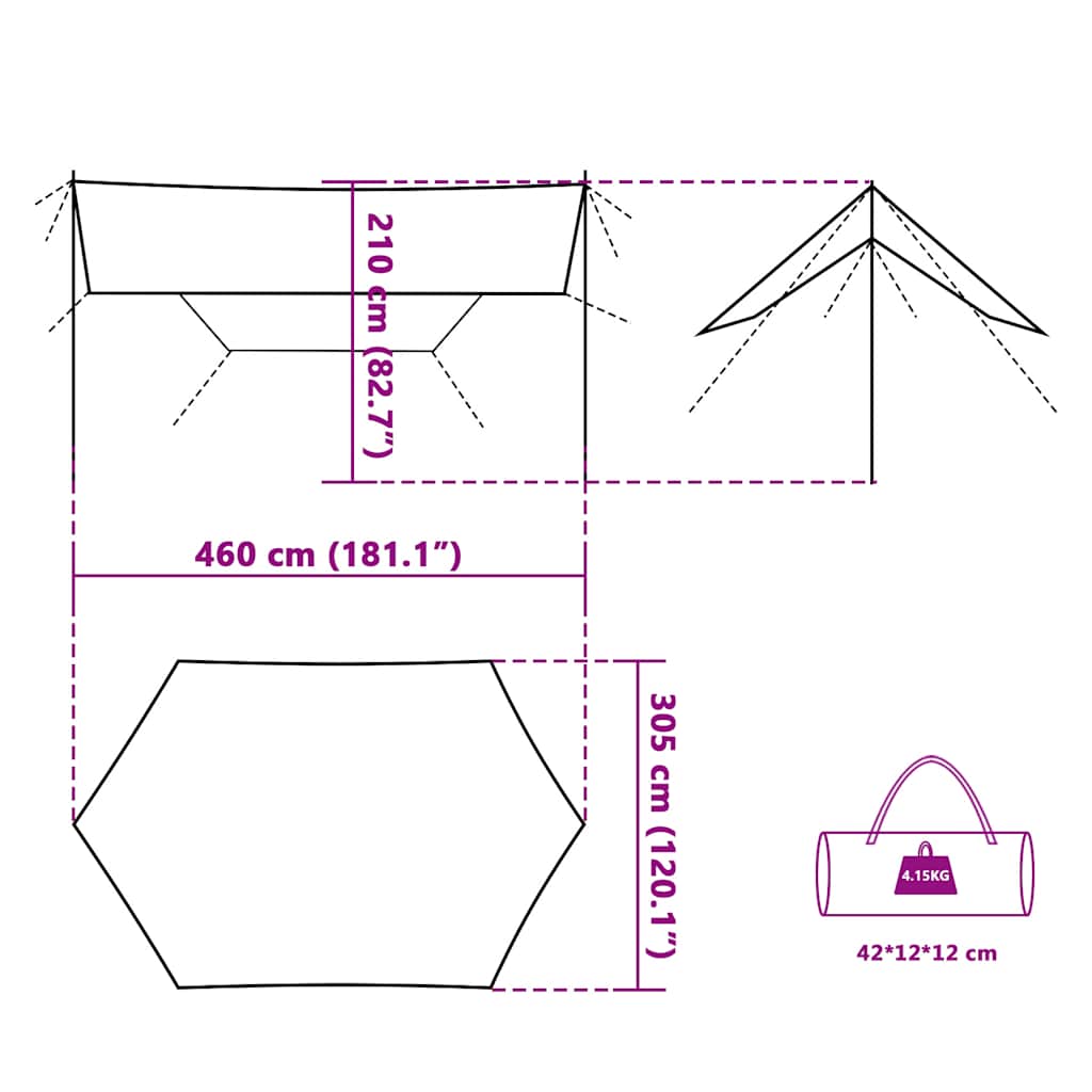 Camping tent, blue, 460x305x210cm, waterproof