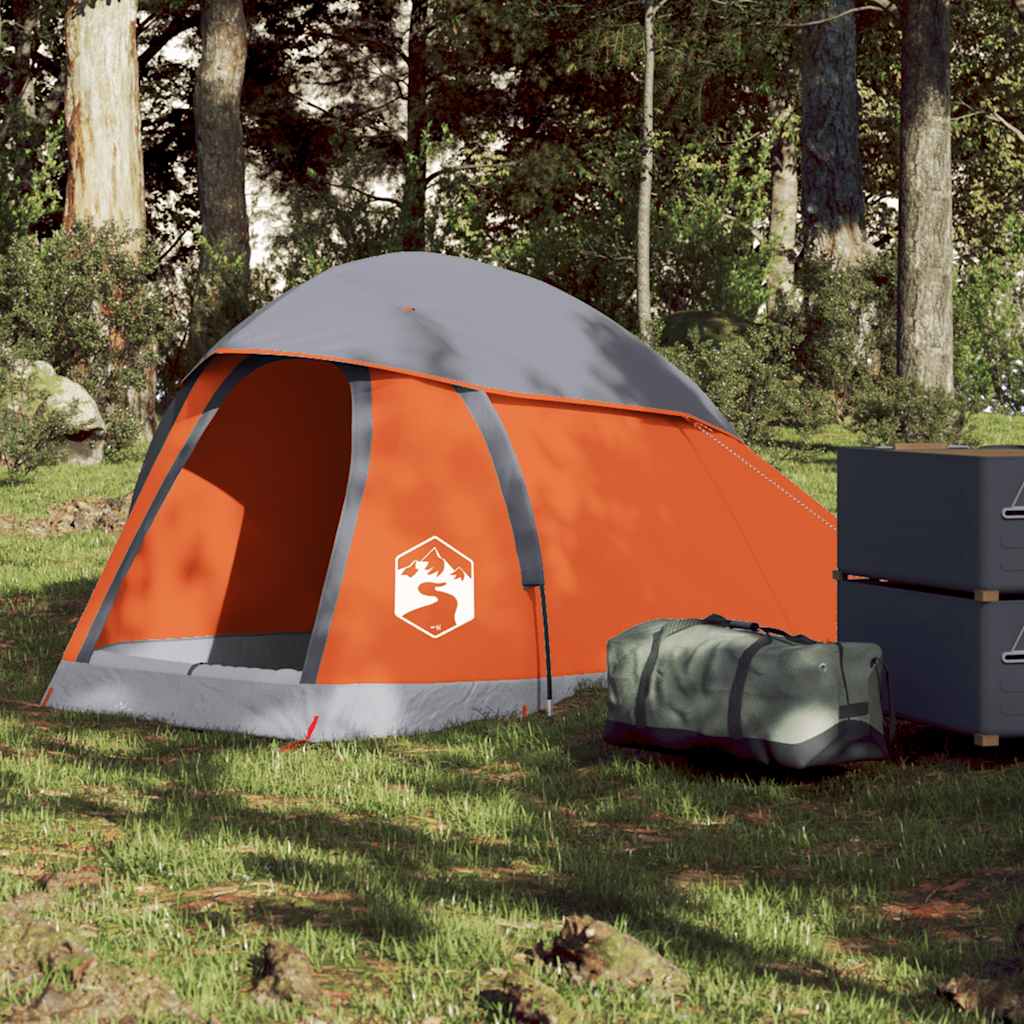 Kempinga telts, pelēka/oranža, vienvietīga, kupolveida