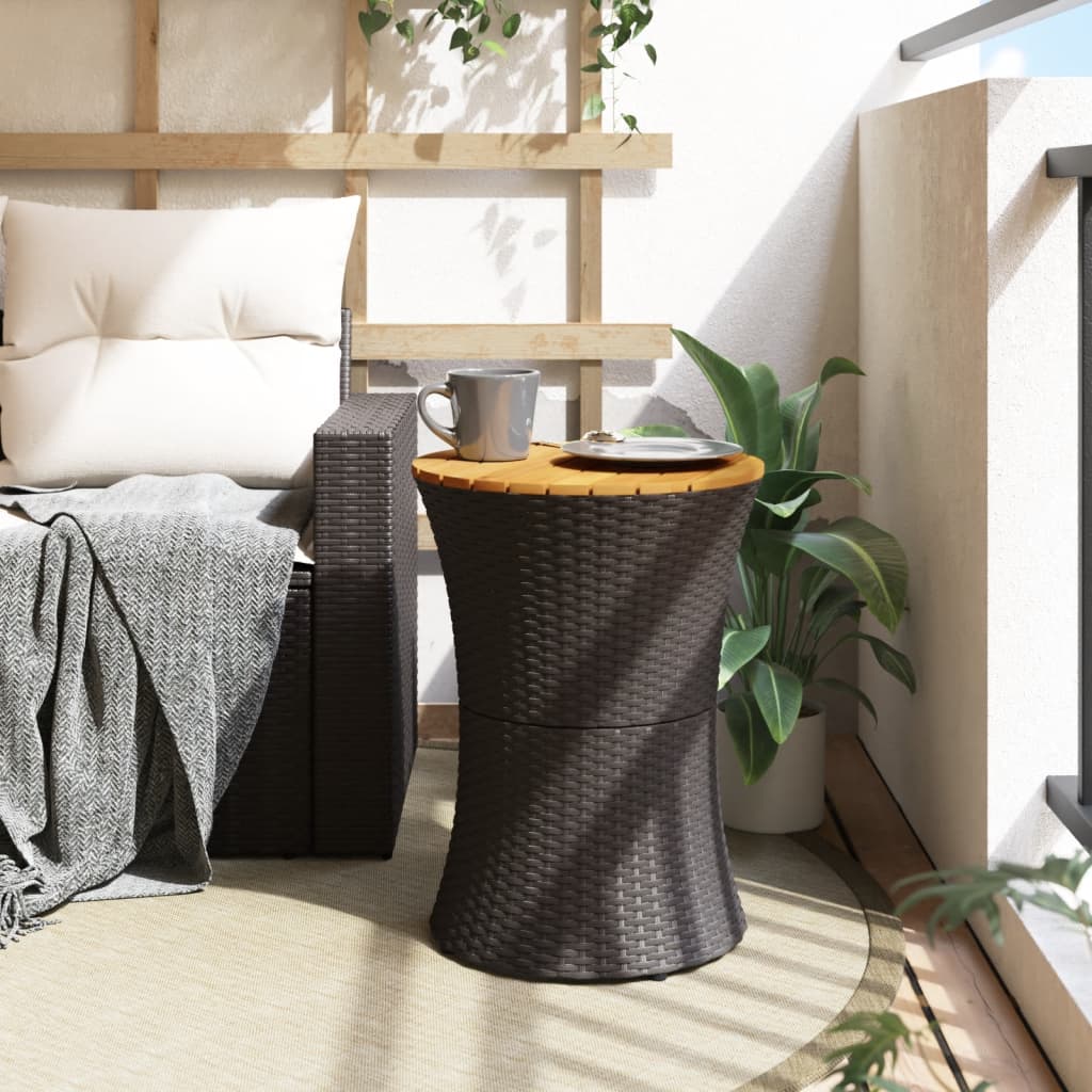 Side table, black, poly rattan and wood, drum shaped