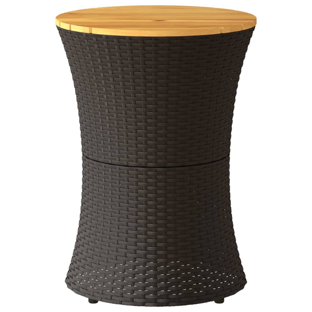 Side table, black, poly rattan and wood, drum shaped
