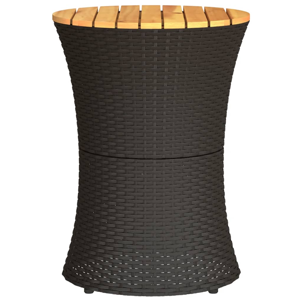 Side table, black, poly rattan and wood, drum shaped