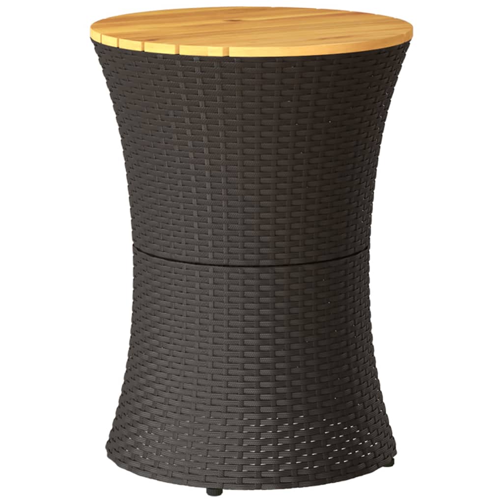 Side table, black, poly rattan and wood, drum shaped