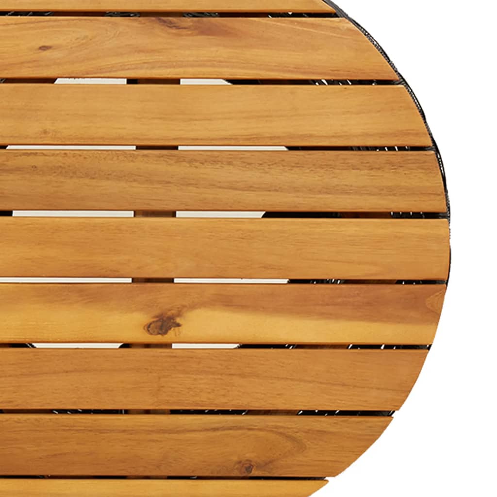Side table, black, poly rattan and wood, drum shaped
