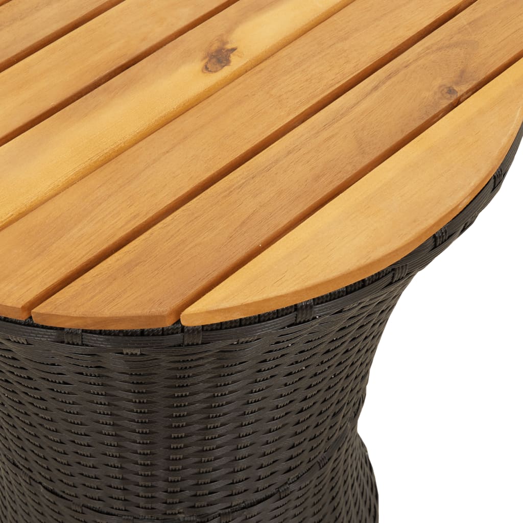 Side table, black, poly rattan and wood, drum shaped