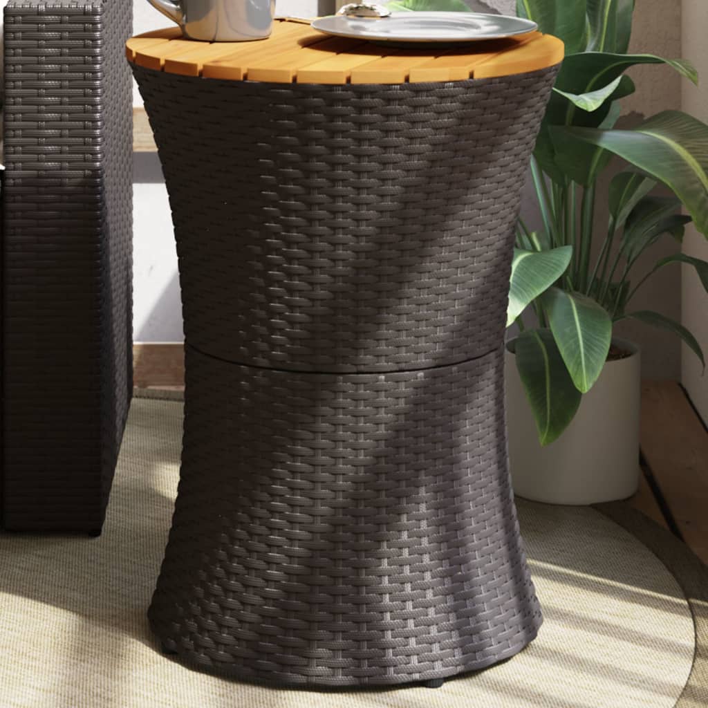 Side table, black, poly rattan and wood, drum shaped