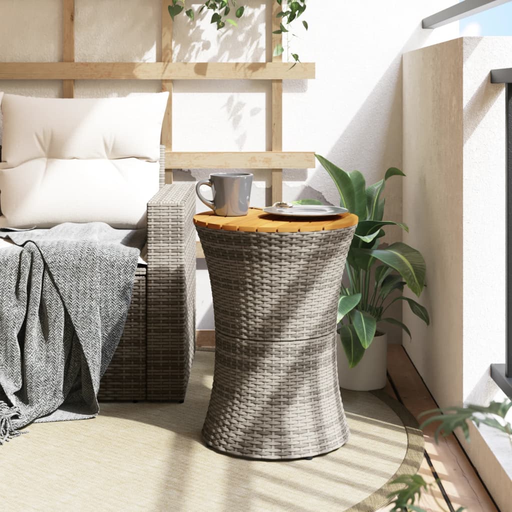 Side table, grey, polyrattan and wood, drum shape