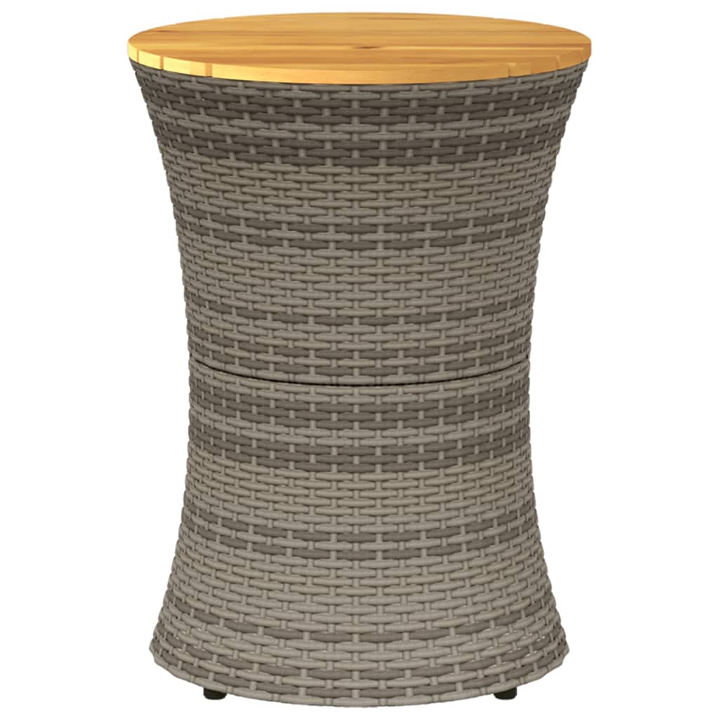 Side table, grey, polyrattan and wood, drum shape