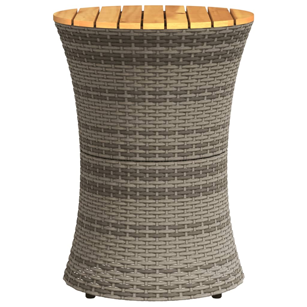 Side table, grey, polyrattan and wood, drum shape