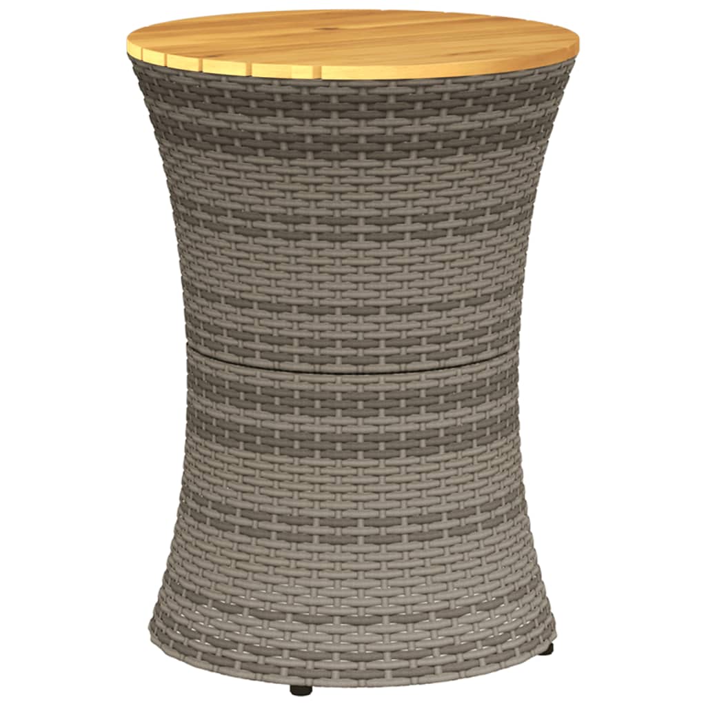 Side table, grey, polyrattan and wood, drum shape