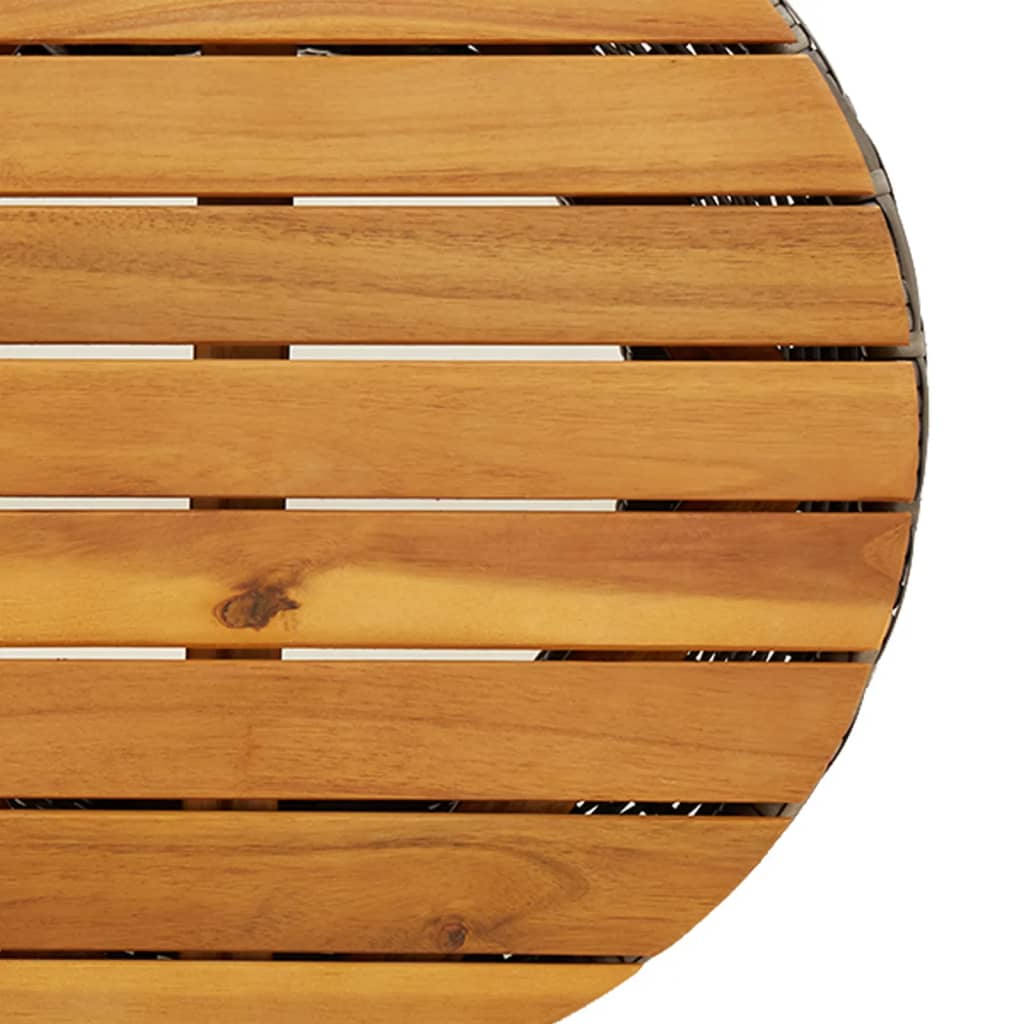 Side table, grey, polyrattan and wood, drum shape