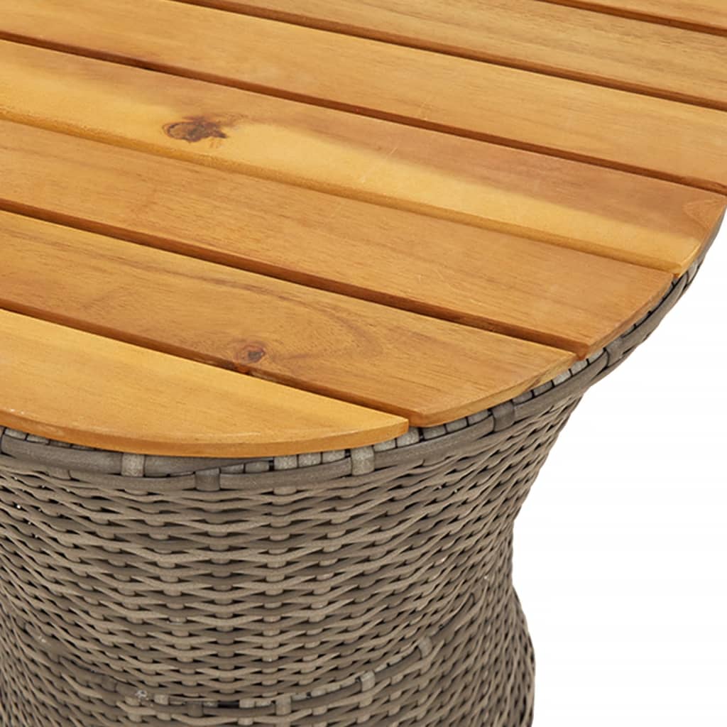 Side table, grey, polyrattan and wood, drum shape