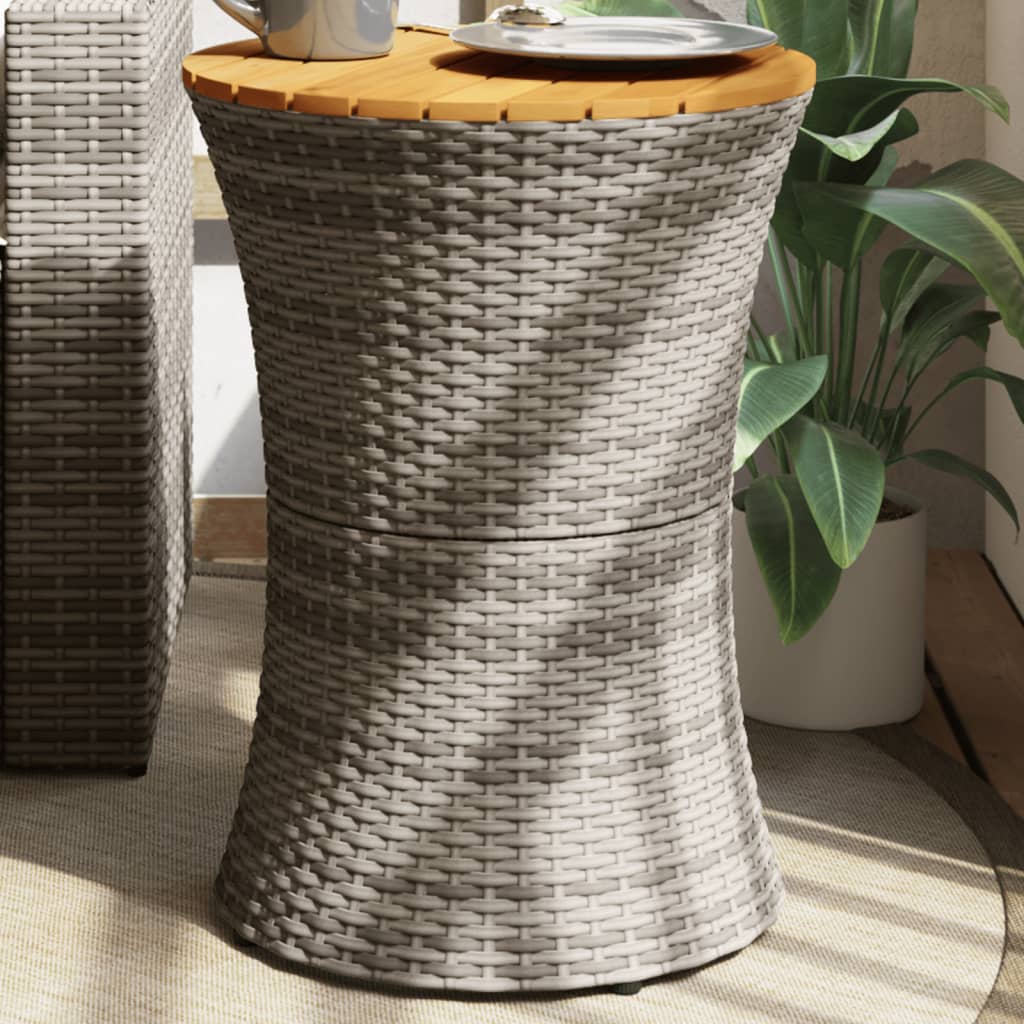 Side table, grey, polyrattan and wood, drum shape