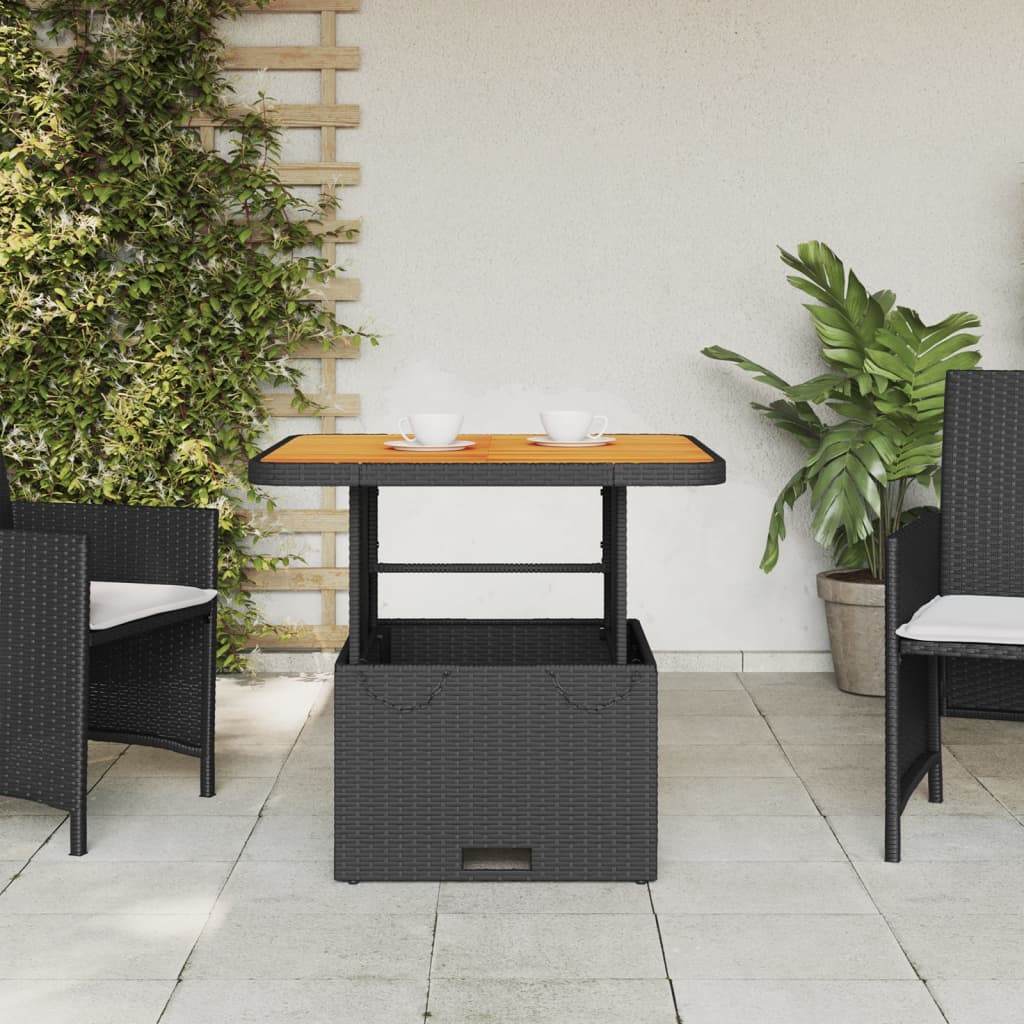 Garden table, black, 80x80x71cm, poly rattan/acacia wood