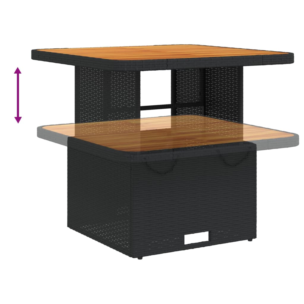 Garden table, black, 80x80x71cm, poly rattan/acacia wood