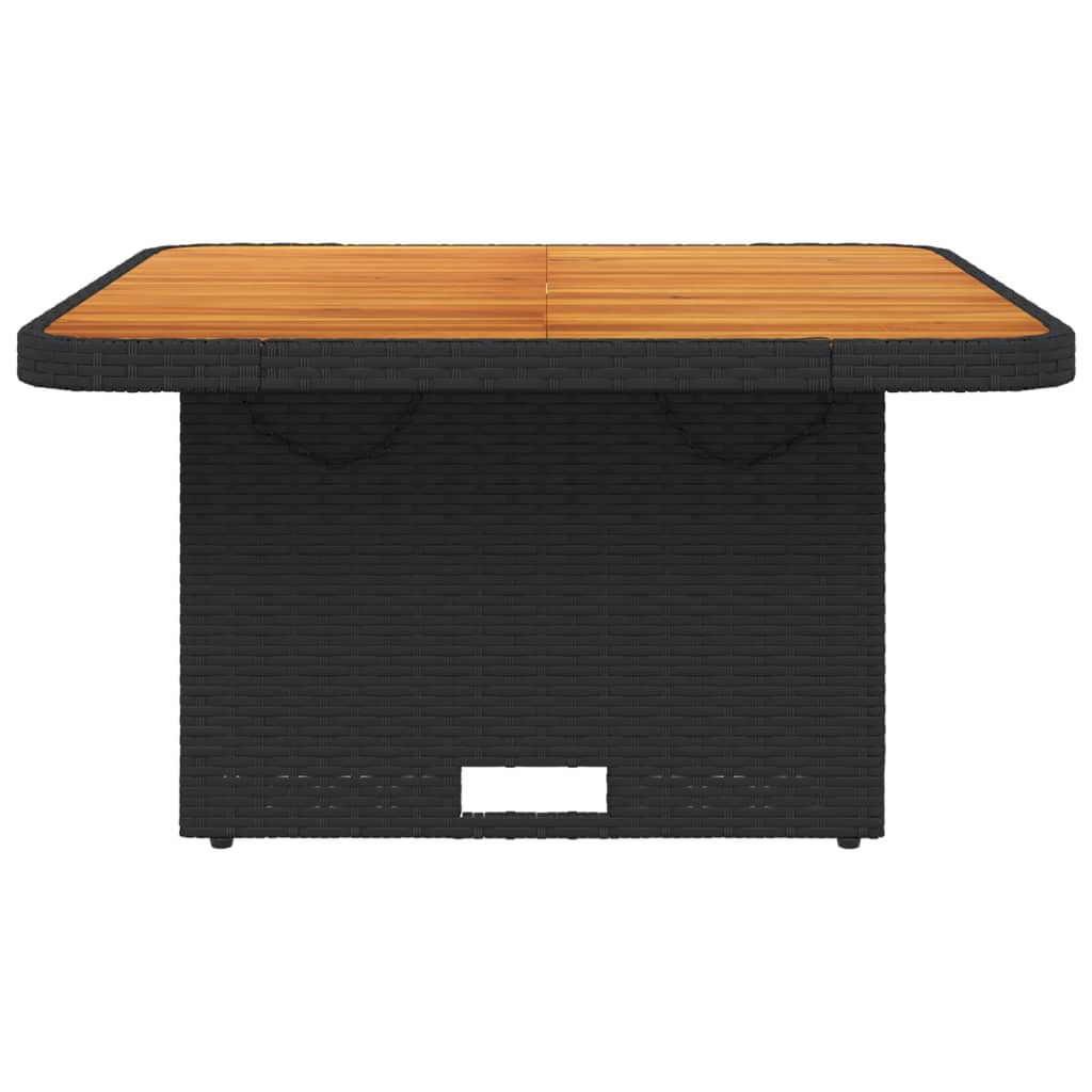 Sodo stalas, juodas, 80x80x71cm, poliratanas/akacijos mediena