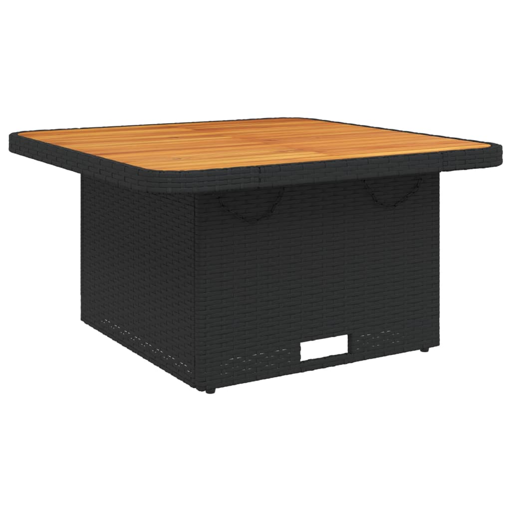 Garden table, black, 80x80x71cm, poly rattan/acacia wood