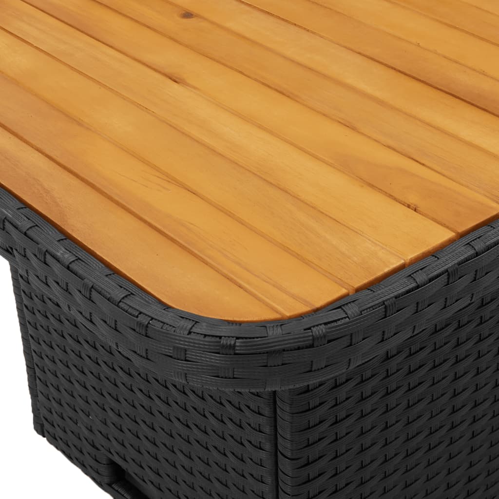 Garden table, black, 80x80x71cm, poly rattan/acacia wood