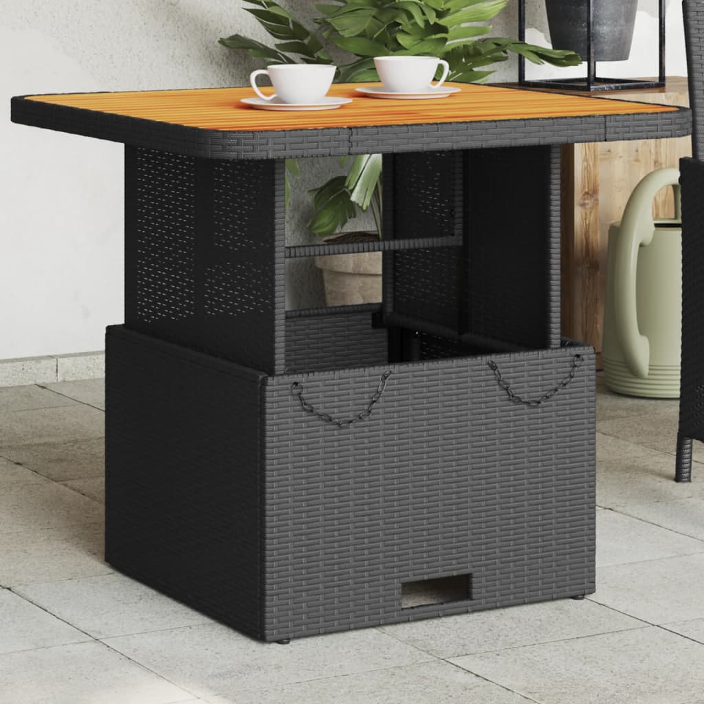 Garden table, black, 80x80x71cm, poly rattan/acacia wood